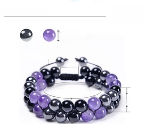 Size chart for 8mm amethyst and hematite double-layer adjustable beaded bracelet
