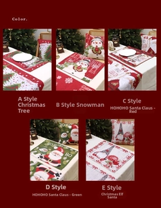 Detailed Christmas table runner and placemat set with festive reindeer and elf prints