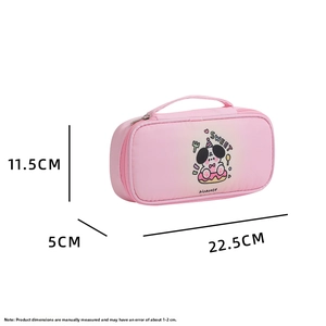 Pink cartoon dog pencil case dimensions showing 22.5cm length with sweet print