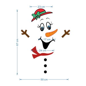 Detailed size chart for Christmas snowman magnetic fridge stickers with dimensions in cm
