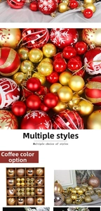 Close-up of coffee brown Christmas ornaments with painted snowflakes and glitter texture