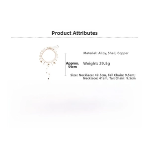 Three-layer shell sequin chain necklace specifications including size and weight details