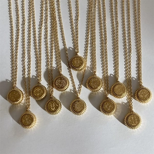Zodiac Necklace 18K Gold Plated Titanium Steel Round Coin Constellation Pendant Retro Dainty Jewelry For Women