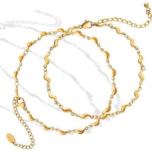 Bracelet De Cheville En Acier Titane Plaqué Or 18K Forme De Vague Chaîne De Grains Bijoux Pour Femmes Mode Inaltérable