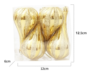 Golden teardrop Christmas ornaments set of 4 in clear box with 12x6x12.5cm dimensions