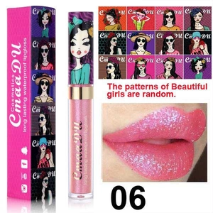 Detail van kameleon diamant glitter lipgloss kleur 06 met schattig cartoonontwerp