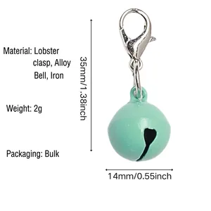 Mint green lobster clasp bell pendant with 35mm height for pet collars and DIY crafts