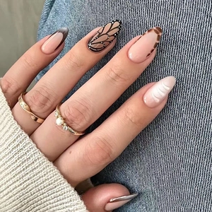 Mandelform Aufpressen Nägel ABS Leopard Druck Schmetterlingsflügel Französisch Gradient Glänzende Künstliche Fingernägel Für Frauen
