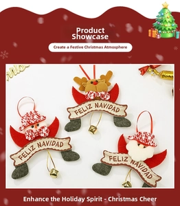 Detailed Christmas ornaments featuring Santa and reindeer with Feliz Navidad signs and bells
