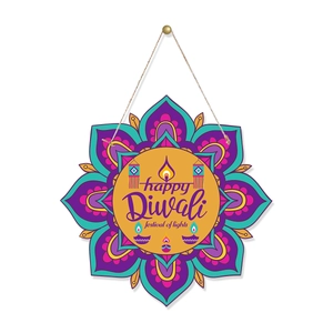 Happy Diwali Door Hanging Sign Cardboard Mandala Ganesha Diya Peacock Patterns Festival Of Lights Home Party Decoration