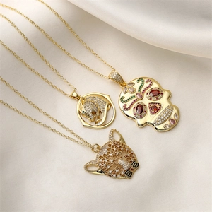 Hip Hop Pendant Necklace Copper Gold Plated With Colorful Cubic Zirconia Skull Eagle Leopard Animal Head Jewelry For Men Women Trendy