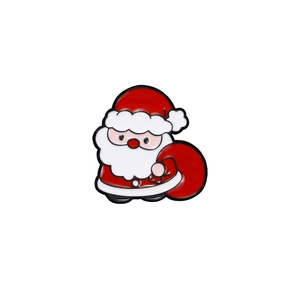 Cartoon Santa Claus enamel pin with red gift bag Christmas accessory for clothes