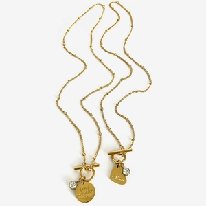 Gold stainless steel necklace set with heart Mom pendant and Love My Kids round tag
