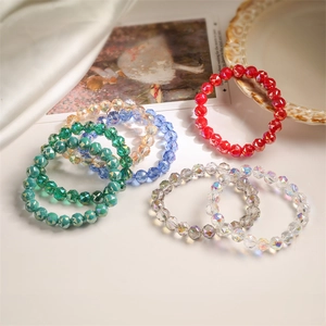 Faceted Beaded Bracelet Crystal Glass Colorful Elastic Jewelry Handmade Charm Gift Accessory For Women Girls Sparkling