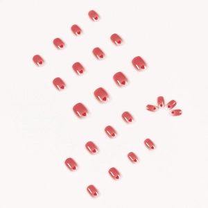 Pink ombre press-on nails with red heart patterns on round-square tips, 24pcs set