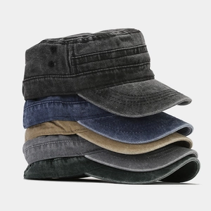 Vintage Washed Cotton Cadet Cap Military Flat Top Hat Adjustable Breathable Unisex Retro Outdoor Sunshade Accessory