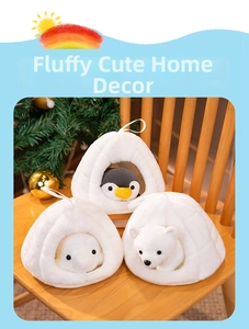 Winter plush set featuring polar bear, penguin, and seal in cozy soft snowy nests