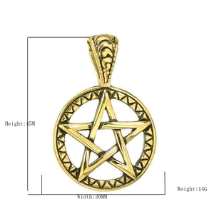 Vintage gold stainless steel pentagram star pendant with dimensions 45mm by 30mm