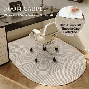 Oval TPR computer chair mat with spiral geometric patterns for home office floor protection