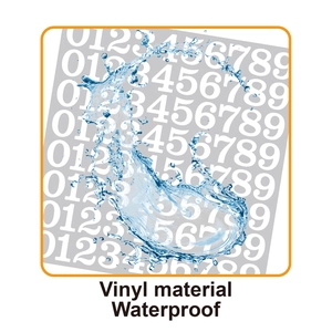 Autocollants de chiffres en vinyle étanches avec bordure orange et effet jet d'eau