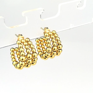 Elegante goldene C-förmige Perlenohrringe mit dreireihigen Metallkugeln für Damen
