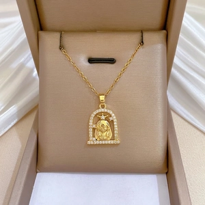 Collier Pendentif Vierge Marie Porte Arquée Chaîne En Acier Inoxydable Cuivre Zirconia Bijoux Religieux Pour Femmes