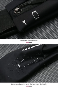 Close-up of waterproof running belt fabric with phone and key icons and water droplets