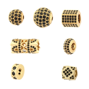 Gold-plated beads with black cubic zirconia for DIY jewelry making and necklaces
