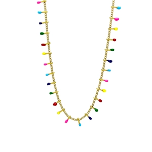 Bohemian gold stainless steel necklace with vibrant colorful drip oil charms