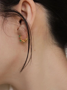 Créoles vintage en argent 925 dorées avec zircons verts émeraude étincelants