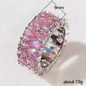 Bague éternité de 9mm à double rangée de zircons roses taillés en poire argent