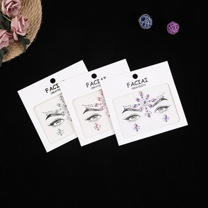 Three-pack of acrylic rhinestone face jewels for parties in silver, pink, and purple colors