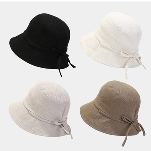 Women Bucket Hat Polyester Sun Protection Beach Bow Foldable Japanese Style Fisherman Hat Lightweight Elegant
