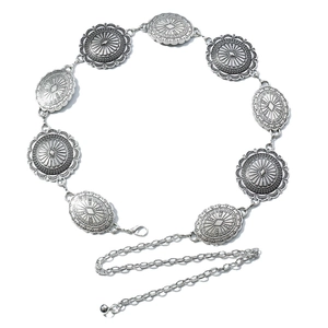 Chaîne de taille bohème en argent avec disques gravés et fermoir mousqueton réglable