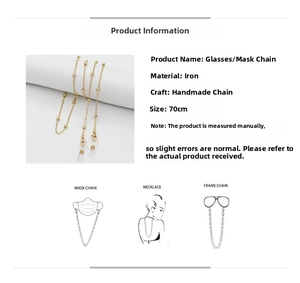 Detailed specs of 70cm gold bead chain for glasses and masks with lobster clasps