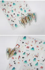 Detail of Phoenix and floral pattern nail art stickers with traditional Chinese aesthetics