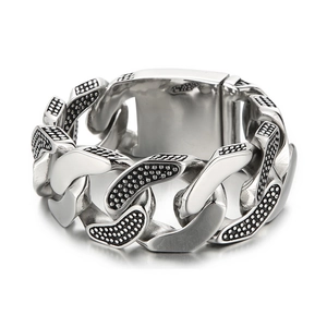 Bracciale A Catena Cubana Da Uomo Largo Acciaio Inossidabile Stile Punk Industriale Argento Con Motivo A Pois Neri Gioielli