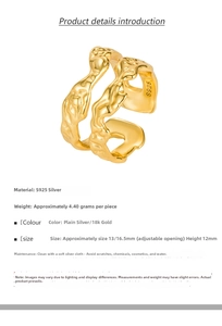 Detail view of 925 silver ring featuring irregular lava texture and gold-plated finish