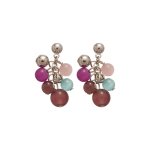 Elegant cat eye stone grape cluster tassel earrings with colorful beads and silver studs