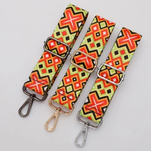 Ethnic style adjustable wide shoulder straps with geometric patterns and colorful hardware