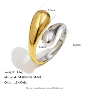 Two-tone geometry open ring in gold and silver plated stainless steel for women