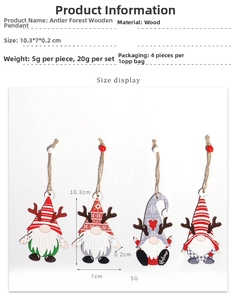 Detailed size display of 4-pack Christmas gnome wood pendants with antlers