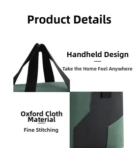 Detail of durable Oxford fabric stitching and reinforced handle on a lunch bag