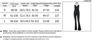 Size chart detail for sexy backless printed jumpsuit with bust and waist measurements