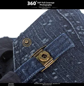 Detail of adjustable stainless steel buckle and premium denim texture on the newsboy cap