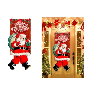 Outdoor Santa Claus Christmas banner flag with Merry Christmas text for door decoration