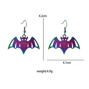 Iridescent bat earrings with cutout wings, measuring 4.2cm by 4.1cm and weighing 4.9g