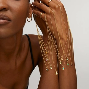 Layered gold 18K necklaces for women with colorful zircon birthstone charms