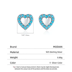 S925 sterling silver heart stud earrings with turquoise stones and dimensions 7x7.1mm