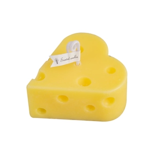 Creative yellow heart-shaped cheese scented candle with realistic texture on white background